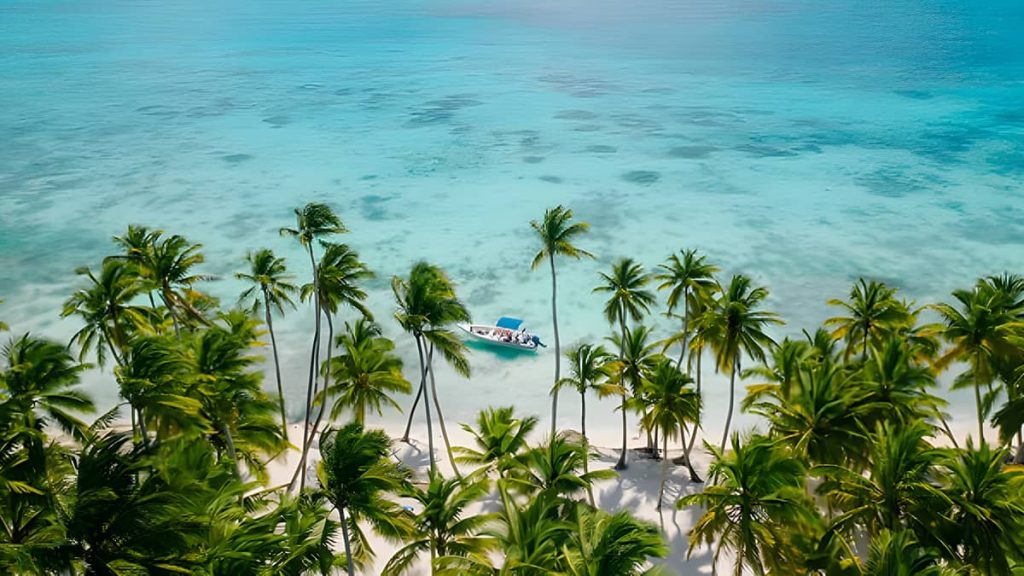 Vista aérea de playa paradisíaca - Isla Saona Tour Clásico